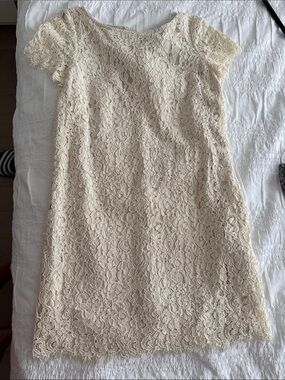 Zara Cream Floral Lace Short-Sleeve Dress